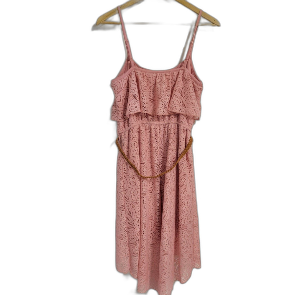 Pink Lace Ruffle High-Low Blush Rose Boho Sundress Coquette Size M